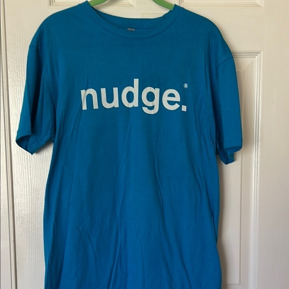 Men's Blue Graphic Tee with 'nudge.' Print MEDIUM